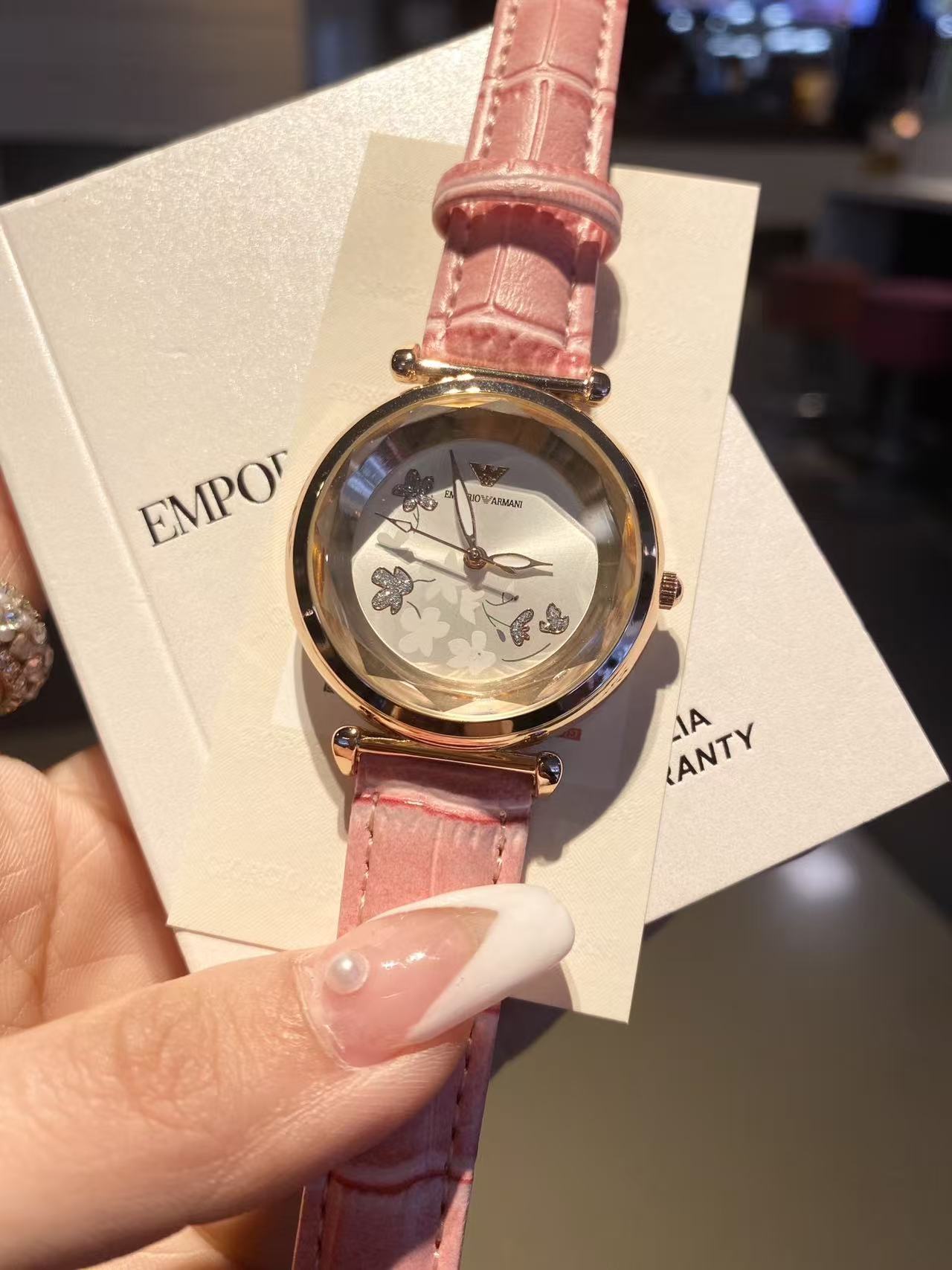 19bc1fce2dd26ac733126c5a13af79df Emporio Armani Butterfly Dial Leather Strap Watch 32mm - Image 1